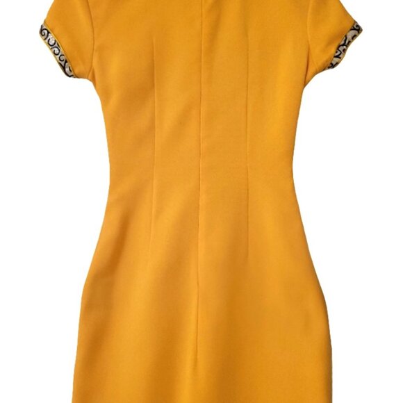 Golden Brocade Mandarin Qipao Dress – Elegant Cheongsam style Formal Wear - Picture 4 of 12